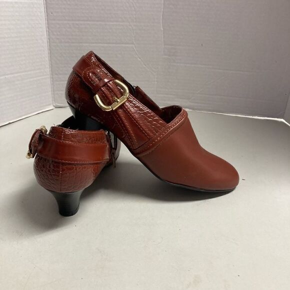 AJ Valenci Women's Brown Leather Chunky Heel Slip-on Ankle Boots Size 7 - Picture 12 of 12